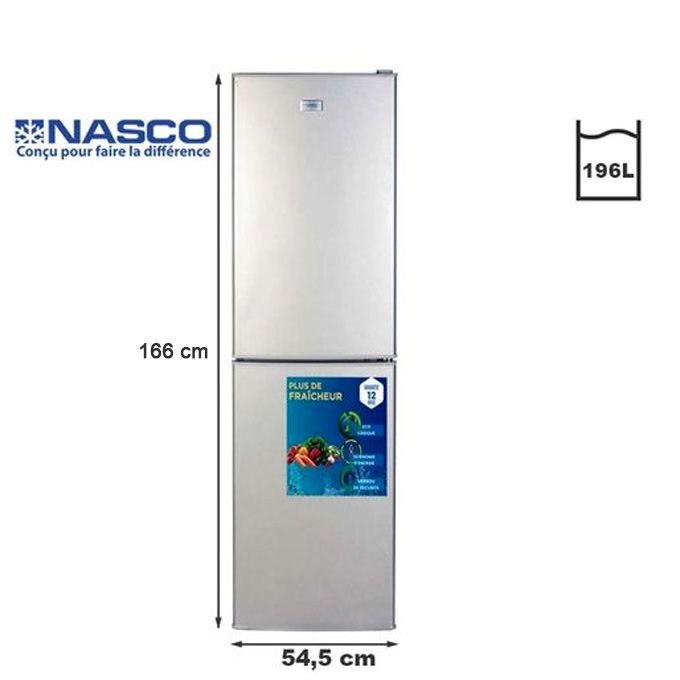 Nasco Réfrigérateur Combiné 196 L - Nasd2 - 293FL - Gris - Garantie 06 Mois