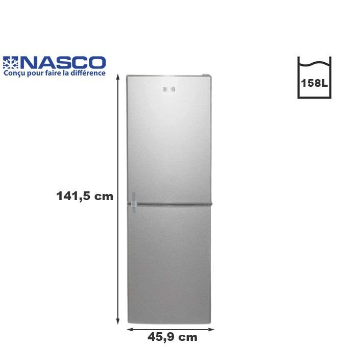 Nasco Réfrigérateur combiné - 158L - Nasd2 - 243FL - Gris - Garantie 06 Mois