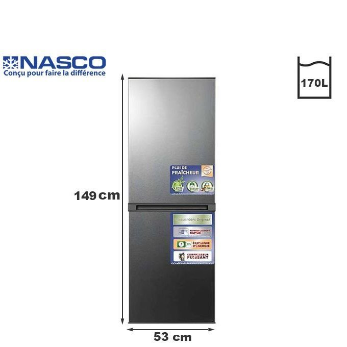 Nasco Réfrigérateur Combine - Nasd2 - 220k - 170L - Garantie 06 Mois